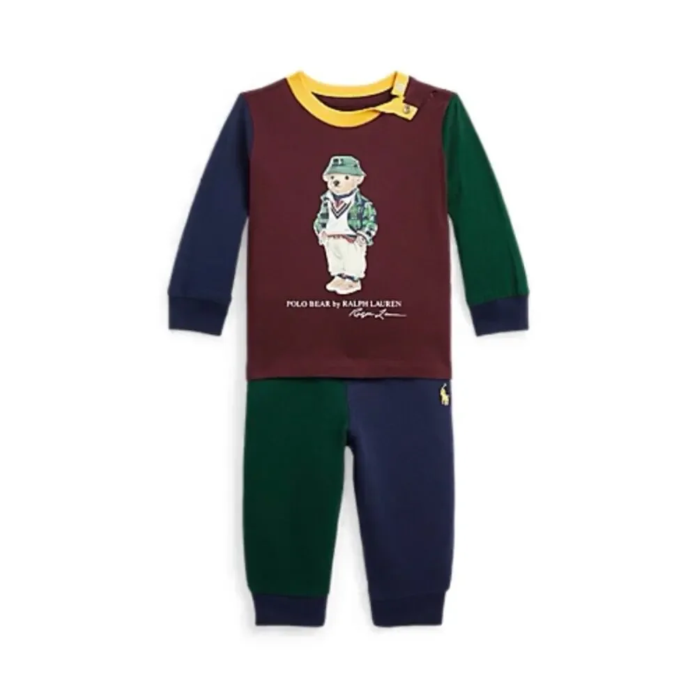 Ralph Lauren Colorblocked Red Green Blue Sweat Set Polo Bear Set Baby 12 Month